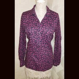 Gap Fitted Boyfriend Popover Shirt w/ Horse Print